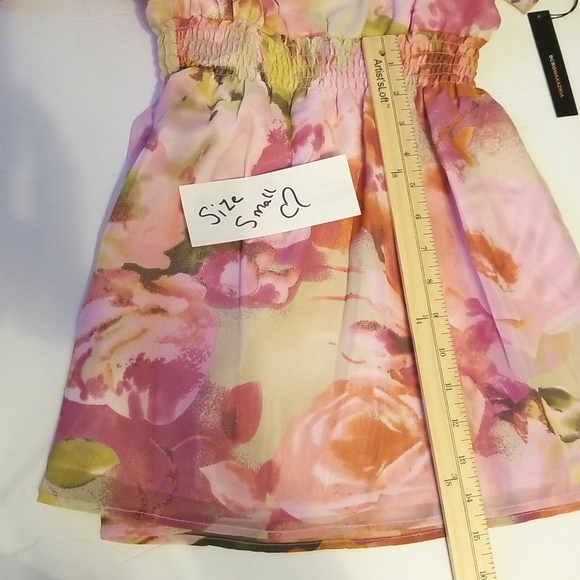 New BCBG MAXAZRIA Secret Garden Pink Floral Watercolor Paint Print Dress - Picture 9 of 10